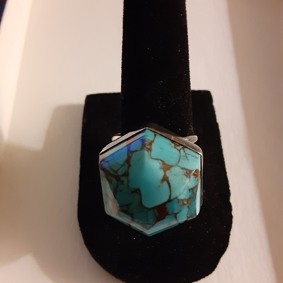 DTR Jewelry - Jay King DTR China 925 Compressed Turquoise and Gold Dust Statement Ring.